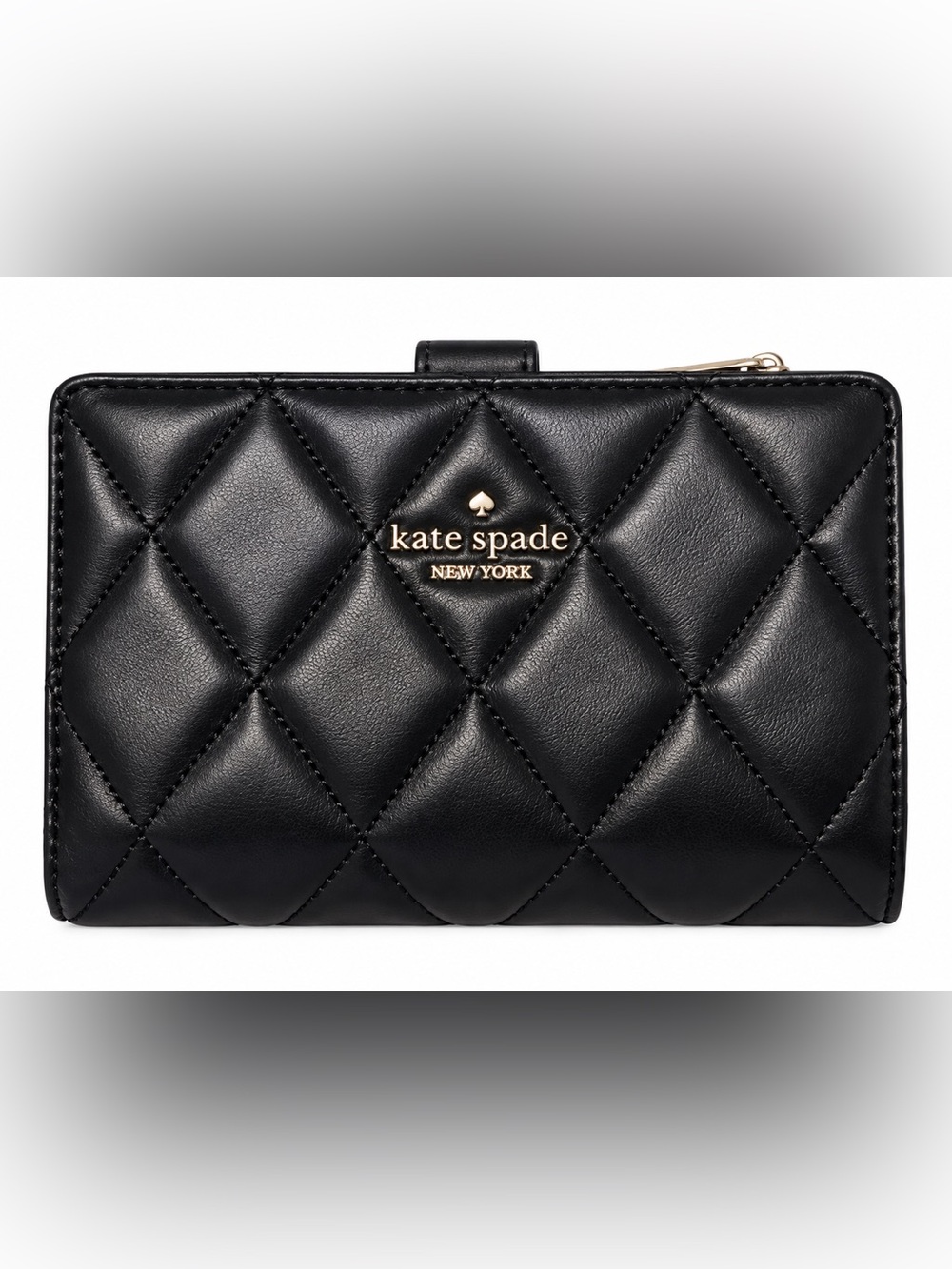 kate spade Black Quilted Leather Snap & Zip Wallet with Gold Logo